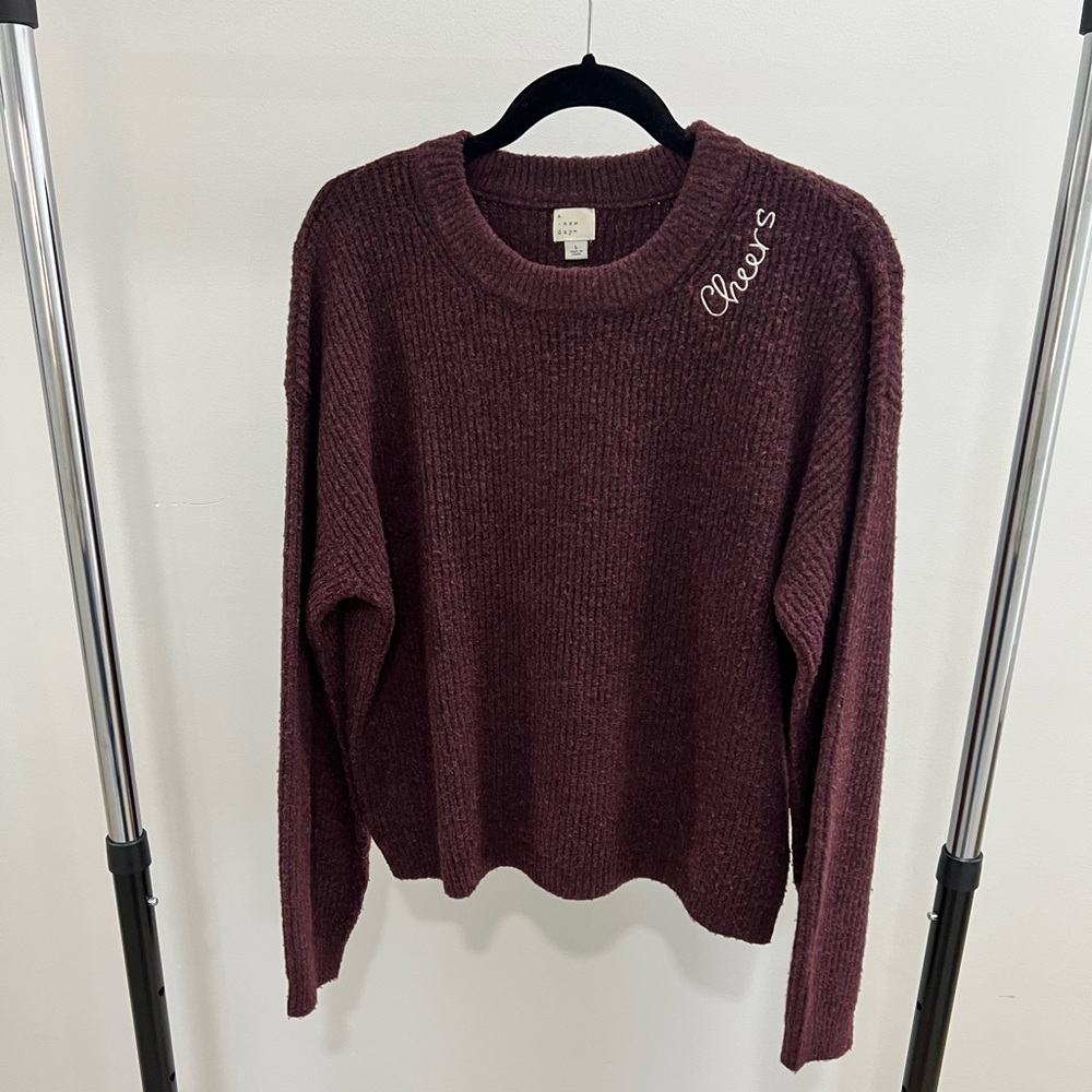 a new day Cheers Women's Deep Burgundy Crew Neck Sweater